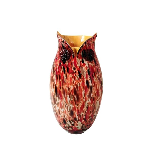 Murano Hand Blown Art Glass Owl Multicolor Vase, Colorful Bird-Shape Speckled - Picture 1 of 15